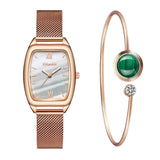 New stock! ! Women Watches Fashion Square Ladies Quartz Watch Bracelet Set Green Dial Simple Rose Gold Mesh Luxury Women Watches