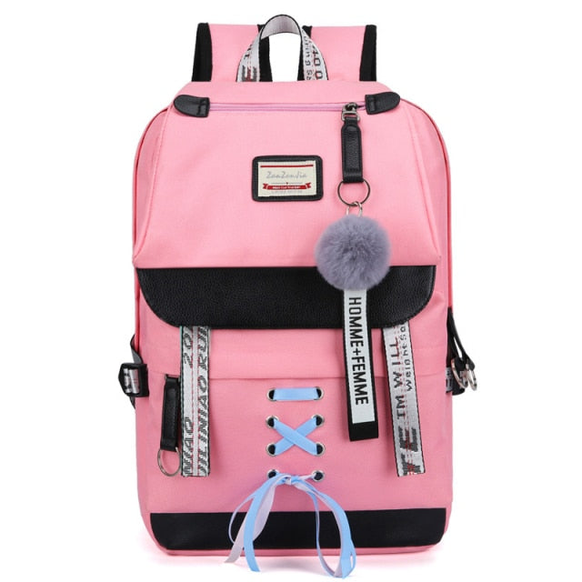 Xpoko Canvas Usb School Bags for Girls Teenagers Backpack Women Bookbags Black Large Capacity Middle High College Teen Schoolbag
