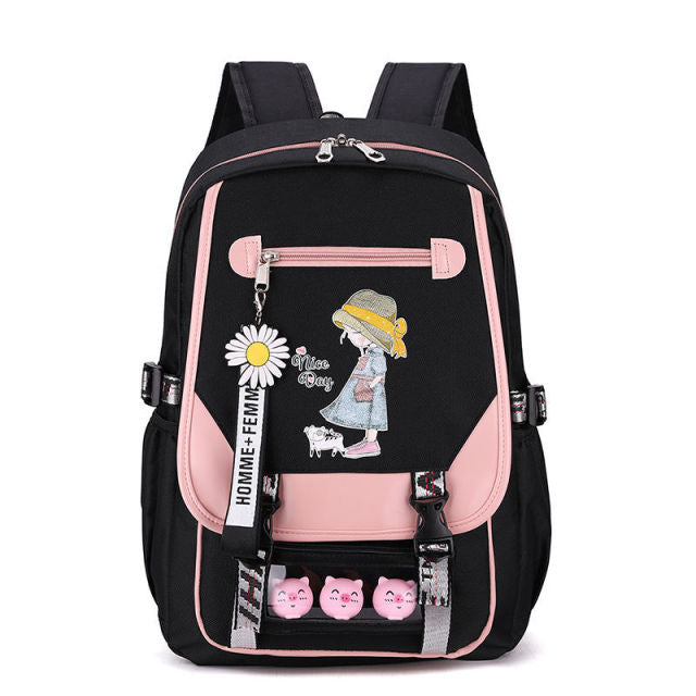 Xpoko Canvas Usb School Bags for Girls Teenagers Backpack Women Bookbags Black Large Capacity Middle High College Teen Schoolbag
