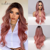 Long Ombre Pink Wig Natural Hair for Women Middle Part Wavy Wigs Synthetic Cosplay Wigs Heat Resistant Pink Wig-1