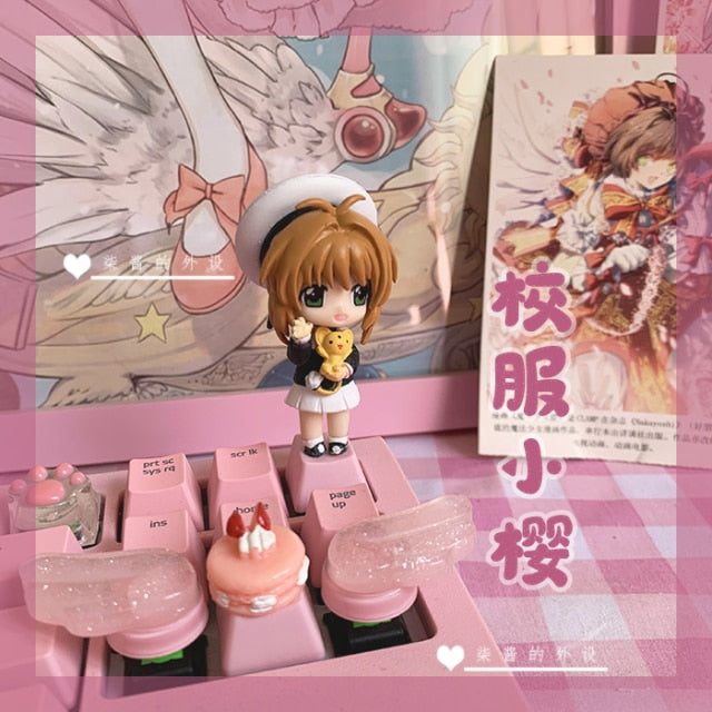 artisan keycap Personality Girl Decoration PBT Pink Cute Beautiful Girl Anime Magic Girl Cartoon R4 Mechanical Keyboard Cap