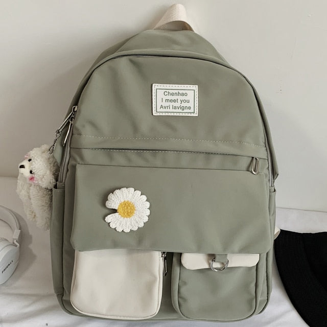 Xpoko Girl College Student Backpack Cute Flower Nylon Women School Bag Lady Kawaii Backpack Female Fashion Bags Book Trendy Travel New