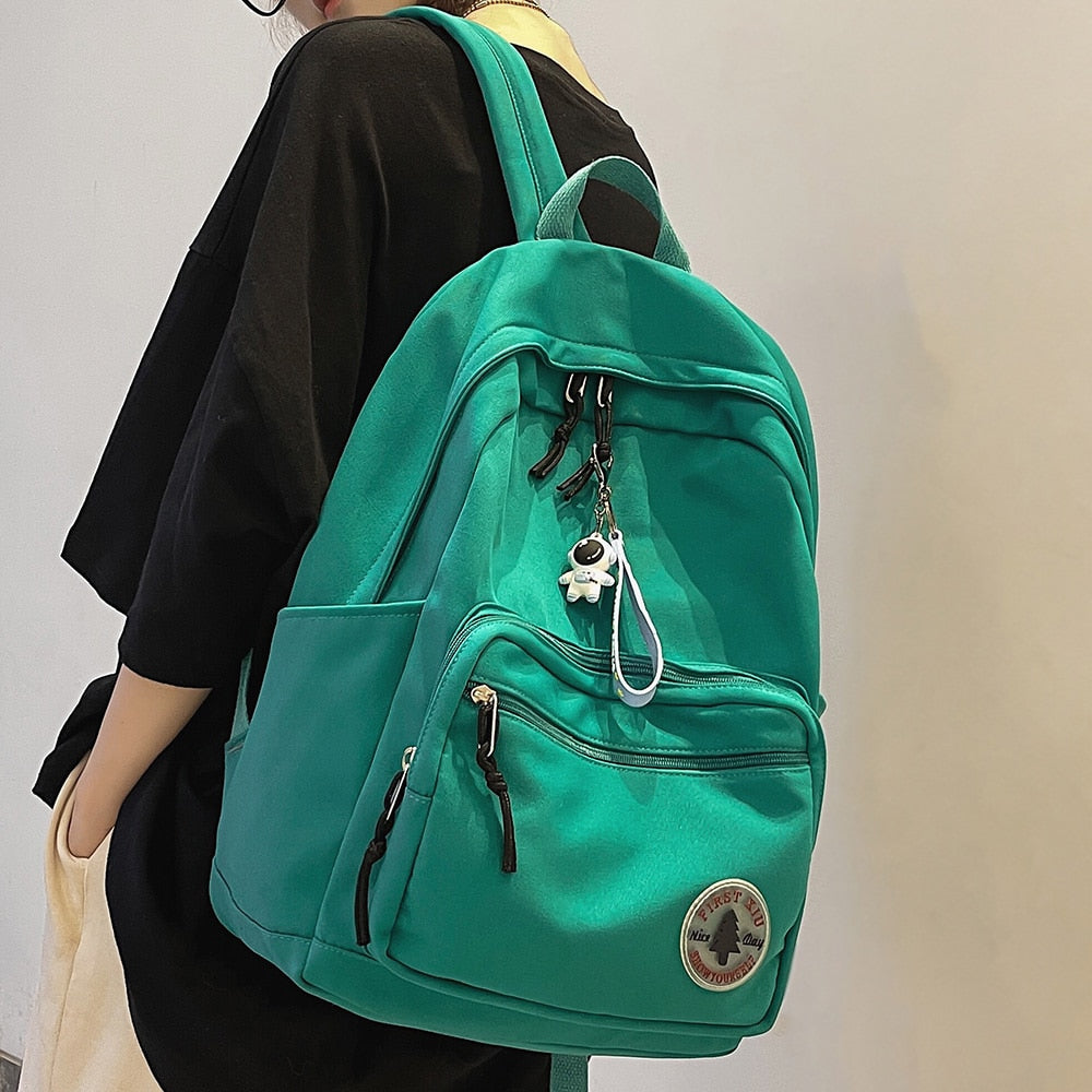 Girl Solid Color Fashion School Bag College Student Women Backpack Trendy Travel Lady Laptop Cute Backpack Green New Female Bag