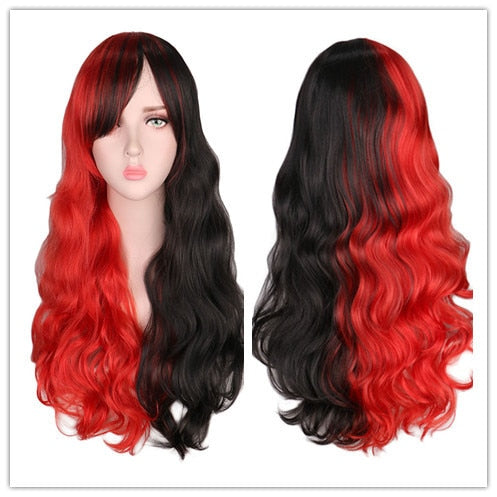 Rainbow Colorful Long Curly Wig Cosplay Party Women High Temperature Synthetic Hair Wigs