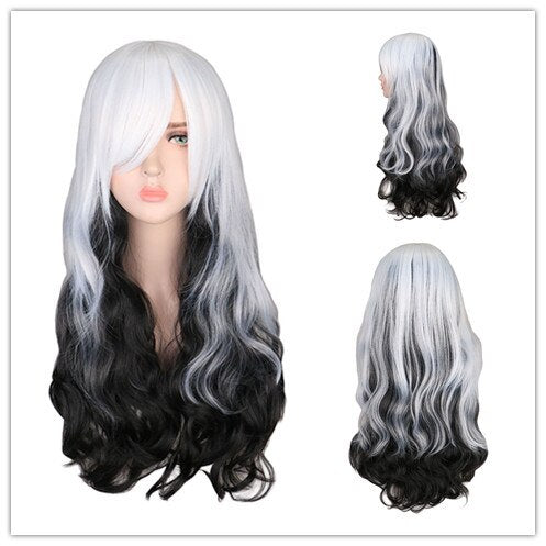 Rainbow Colorful Long Curly Wig Cosplay Party Women High Temperature Synthetic Hair Wigs