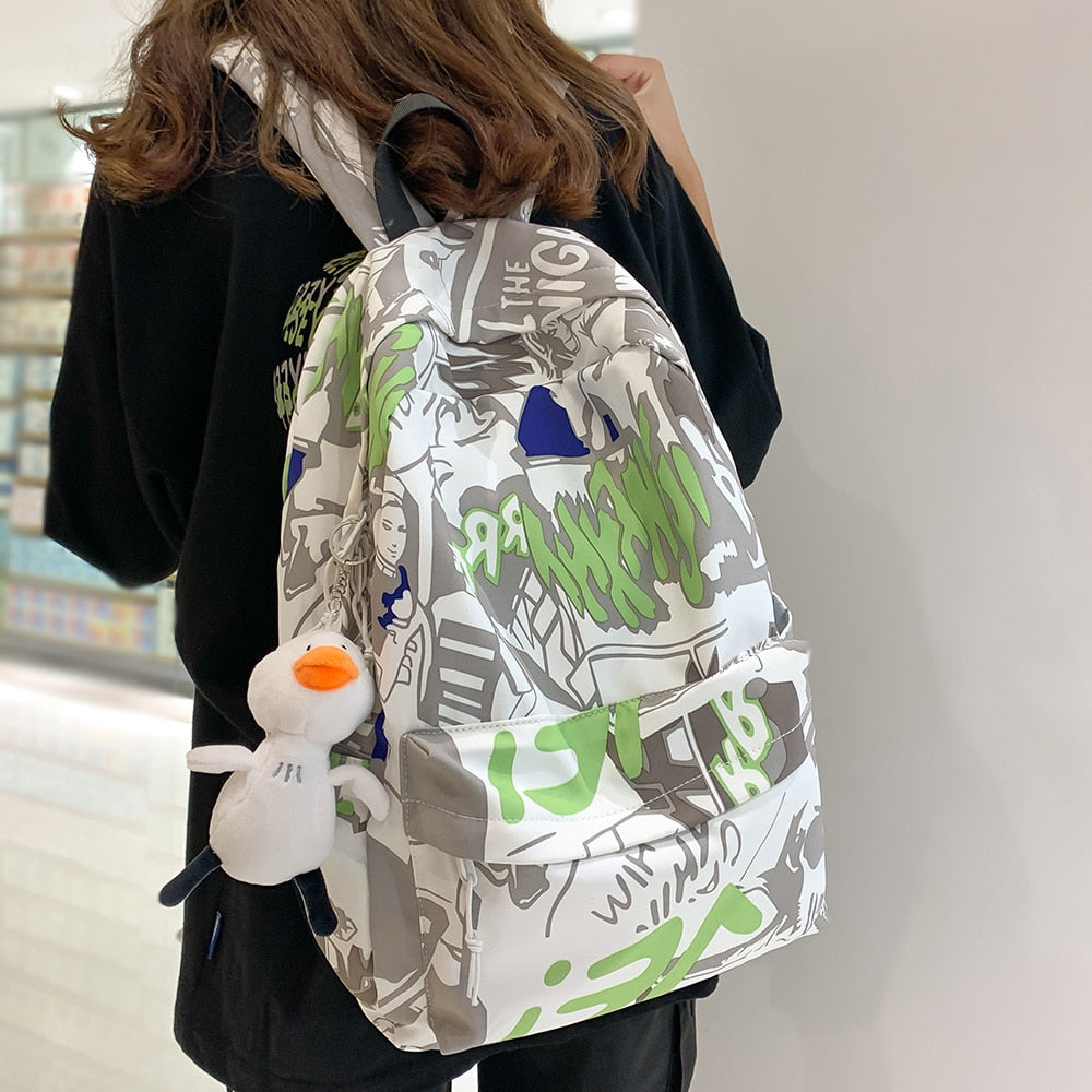 Female Graffiti Print Men Bags Harajuku Girl Male School Backpacks Ladies Fashion Waterproof Backpack Women Book Boy Bag Student