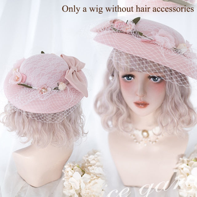 Ailiade Short Wavy Wig With Bangs Red Green Blonde Purple Pink Synthetic Cosplay Lolita Wig Cute Girl Lady Anime Wigs For Women