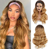 I's a wig Headband Wigs for Black Women Long Wavy Black Synthetic Headwraps Hair Wig Heat Resistant Glueless Daily Use Hairs