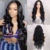 I's a wig Headband Wigs for Black Women Long Wavy Black Synthetic Headwraps Hair Wig Heat Resistant Glueless Daily Use Hairs