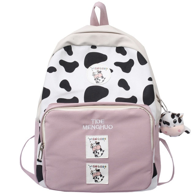 Kawaii Book Girl Student Backpack Embroidery Female Harajuku School Bag Fashion Laptop Cute Backpack Cows Leopard Women Bag Lady