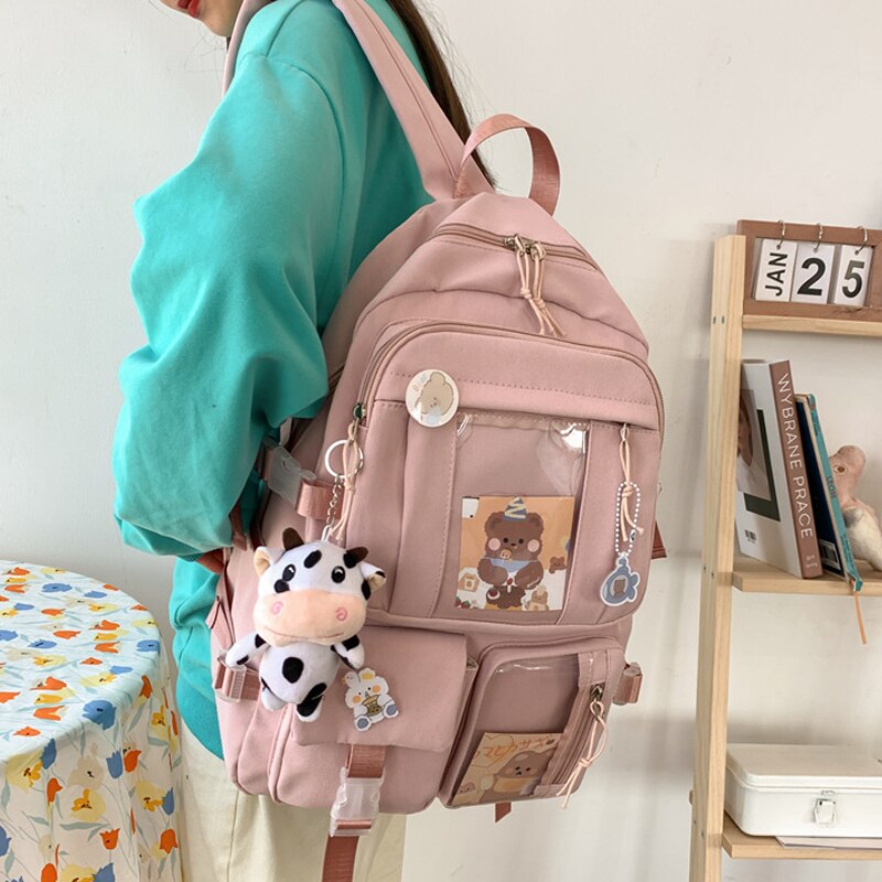 Fashion Canvas Women Backpack Kawaii Leisure Bookbag Travel Rucksack for Teenager Girls School Bag Cute Laptop Mochila