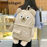 New Creative Cartoon Backpack Women Cute Bear Casual Backpacks Large Corduroy Embroidery Schoolbag For Teenage Student