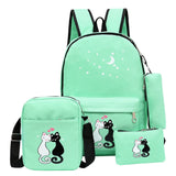 Back to school 4 Set School Bags Child School Backpacks For Teenager Girls 2021 New Cute Cat Cartoon Backpack Kids Bag Canvas Schoolbag