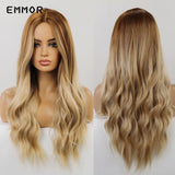 Xpoko Long Middle Part Wave Hair Wig for Women Fashion Fluffy Brown Blonde Cosplay Natural Wavy Heat Resistant Synthetic Wigs