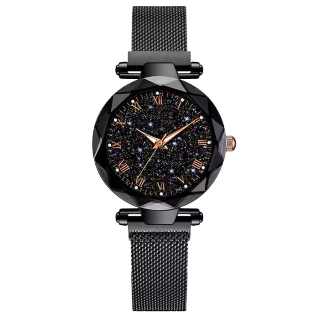 Women's Luxury Starry Sky Wristwatches Magnetic Magnet Buckle Quartz Clock Geometric Surface Female Luminous Bracelet Watches