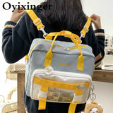 OYIXINGER New Contrast Color School Bag Multifunction Waterproof Nylon Backpack For Teenage Girls College Style Crossbody Bags