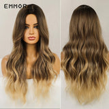 Xpoko Brown with Blonde Long Wave Wig  Natural Wavy Cosplay Hair Wigs for Women Heat Resistant Synthetic Wigs Daily Hair Wig