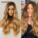 Xpoko Brown with Blonde Long Wave Wig  Natural Wavy Cosplay Hair Wigs for Women Heat Resistant Synthetic Wigs Daily Hair Wig