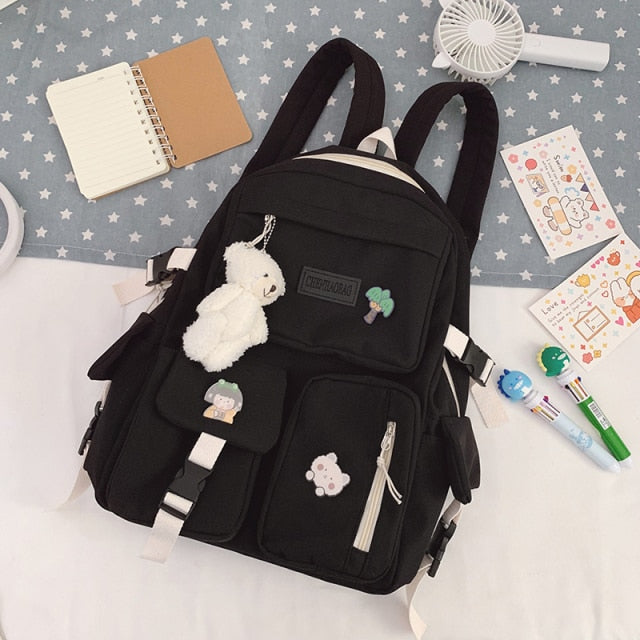 Fashion Backpack Women Black Nylon Mochila Bookbag for Teenage Kawaii Waterproof Girl School Bag Trendy Rucksack