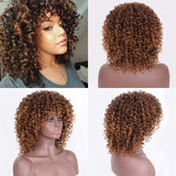 14inch Afro Kinky Curly Wig Short Mixed Brown Blonde Wig Synthetic Wigs for Black Women Heat Resistant Fiber Hair
