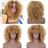 14inch Afro Kinky Curly Wig Short Mixed Brown Blonde Wig Synthetic Wigs for Black Women Heat Resistant Fiber Hair