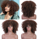 14inch Afro Kinky Curly Wig Short Mixed Brown Blonde Wig Synthetic Wigs for Black Women Heat Resistant Fiber Hair