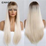 Xpoko Blonde Straight Wig With Bangs Lolita Bobo Hair Wigs Cosplay Natural Heat Resistant Synthetic Wigs for Women Daily Wigs