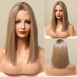 Short Straight Lace Front Synthetic Wigs Blonde Shoulder Length Natural Wigs with Baby Hair for Daily Cosplay Party