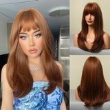 Synthetic Wig for Black Women Natural Medium Dark Brown Straight Wig With Bangs Cosplay Party Heat Resistant Hair