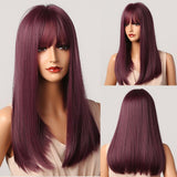 Synthetic Wig for Black Women Natural Medium Dark Brown Straight Wig With Bangs Cosplay Party Heat Resistant Hair