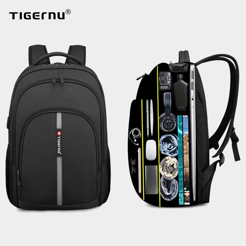 Backpack Male Large Capacity Water Resistant Laptop Backpacks 15.6 Inch Travel Bag with Reflective Stripe USB Charging
