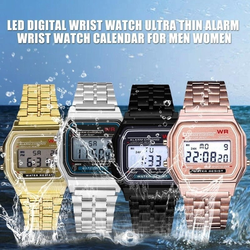 F91W Steel Strap Watch Vintage LED Digital Sports Military Watches Electronic Wrist Band Clock Ladies Valentine's Day Gift @