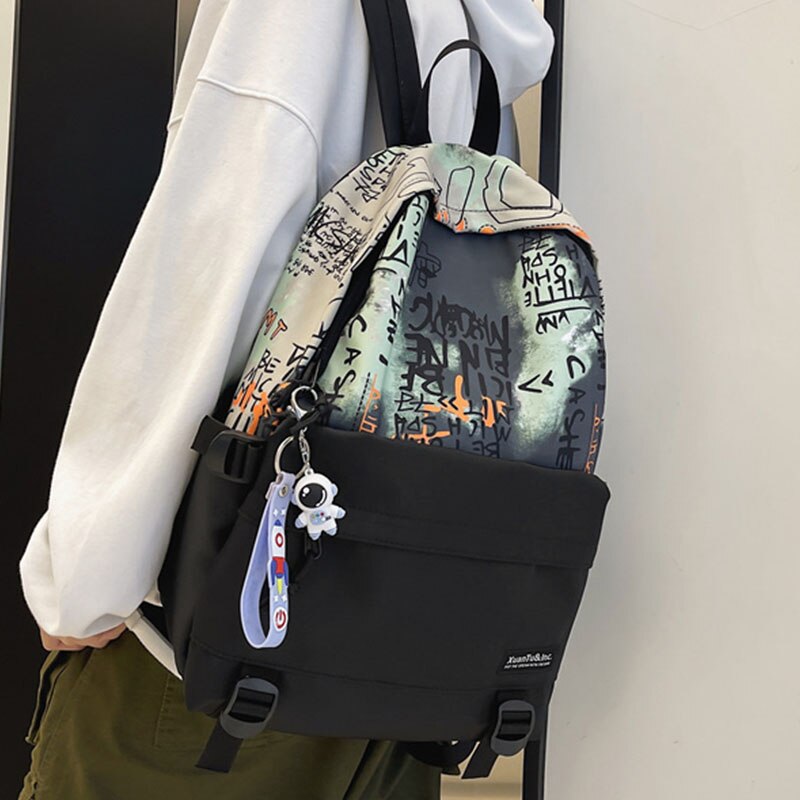 Back to school Color blocking graffiti Teenage Girl Student Backpack Fashion Brand Women College Schoolbag Cute Korean Version Female Book Bag