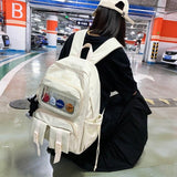 New Solid Color Double Pocket Buckle Backpack Women Waterproof Student Bag Teenage Girl Boy Schoolbag College Backpack