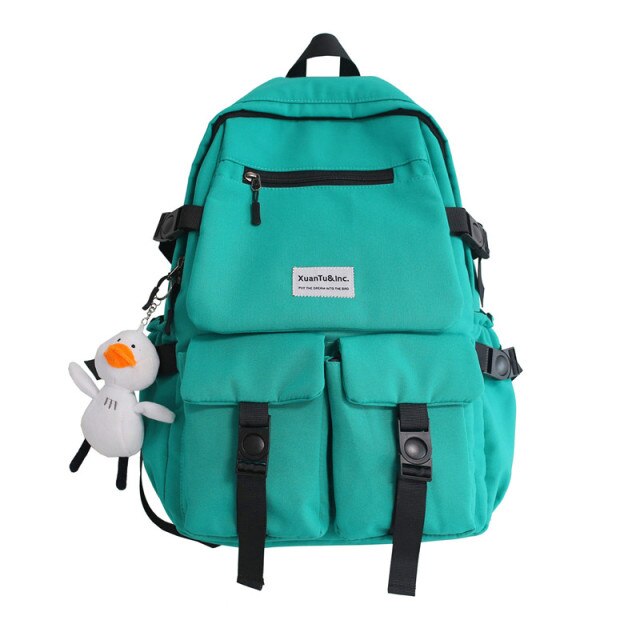 New Zipper Solid Color Teenage Girl Backpack Double Pocket Couple Version Bag Student Schoolbag Simple Design Women Backpacks