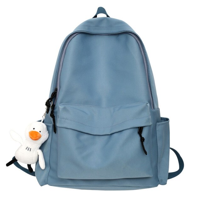 New Simple Solid Color Teenage Girl Backpacks Duckling Pendent Bag Large Capicity Women Backpack Waterproof Student Schoolbag
