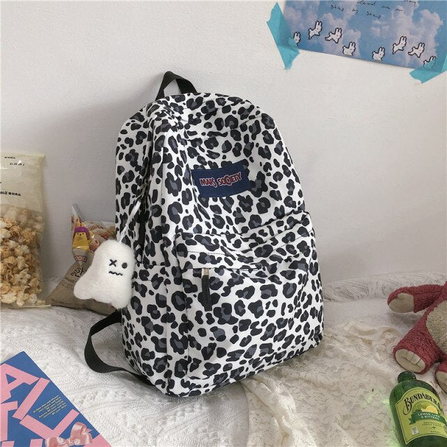 Minority Design Leopard Print College Student Schoolbag Large Capacity Waterproof Women Backpack Simple Fashion Girl Rucksack