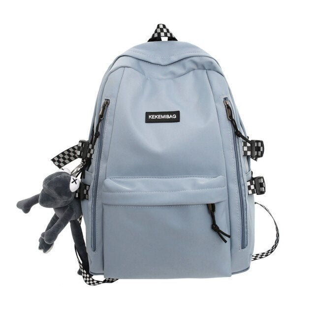 New Zipper Solid Color Teenage Girl Backpack Double Pocket Couple Version Bag College Student Schoolbag Design Women Backpacks