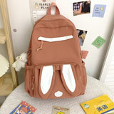 New Cute College School Women Backpack Waterproof Bag for Teenage Girl Rabbit Ears Cute Student Schoolbag Solid Color Backpacks