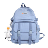 Diagonal Zipper Solid Color Teenage Girl Backpack Double Pocket Couple Version College Student Schoolbag Simple Design Women Bag