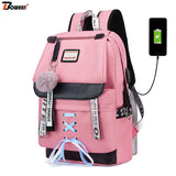 Pink USB Backpacks Women Backpack for Teenage Girls School Bag Large Canvas Middle High College Student Bagpack 2021 New