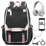 Women Backpack School Bags for Teenage Girls Black Pink Cool Patchwork Large Capacity Bagpack Youth USB Charging Back Pack