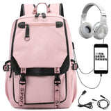 Women Backpack School Bags for Teenage Girls Black Pink Cool Patchwork Large Capacity Bagpack Youth USB Charging Back Pack