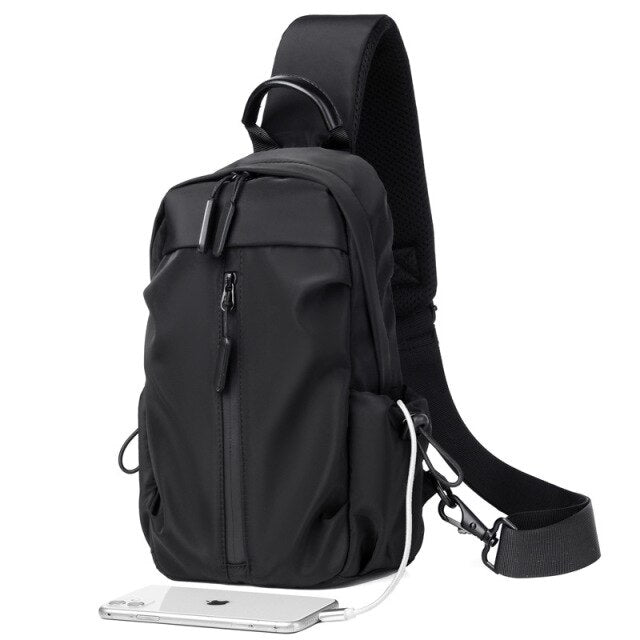 men Chest bag crossbody USB charging Casual Polyester black Multifunction Chest pack male 2021
