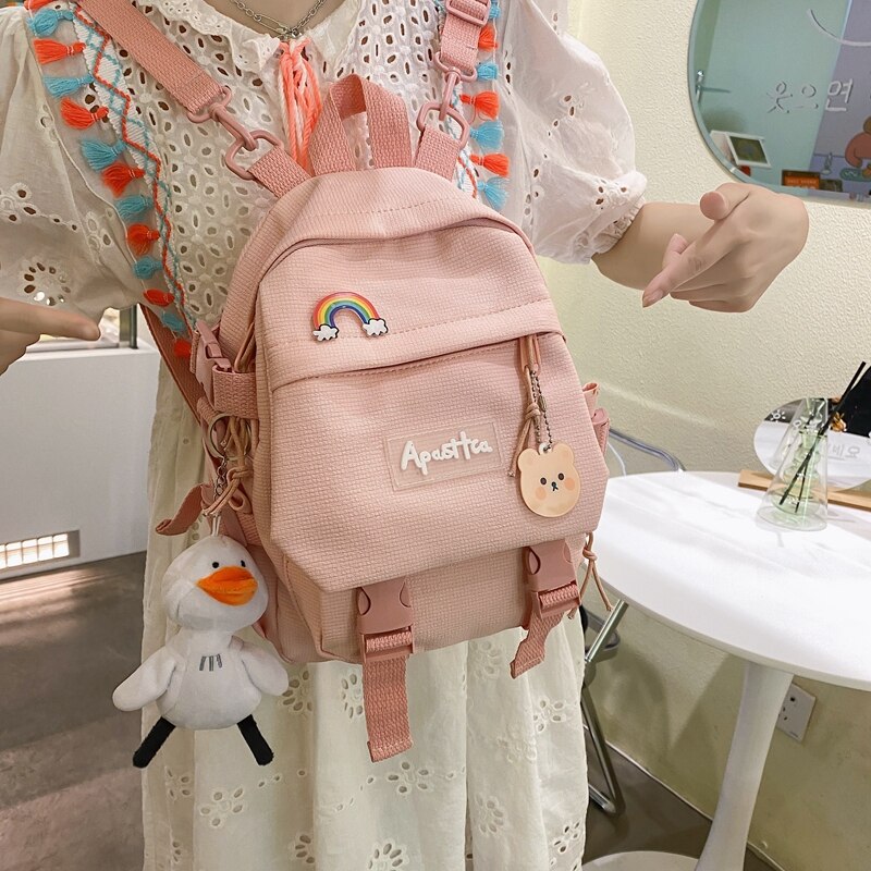 Solid Color Cute Girls Multi-function Small Backpack For Women 2021 Mini Bag School Kawaii Shoulders Rucksack Mochila Mujer