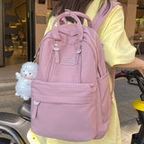 Solid Color Satchel Girls School Student Casual Backpack Multi-functional Rucksack Nylon Female Kawaii Pendant Mochila Bags