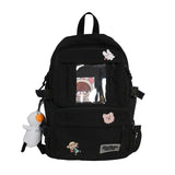 Transparent PVC Cartoon Card Kawaii Pendant Teenager Girls College Travel School Backpack Female Nylon Shoulders Large Bags