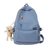 Solid Color Girls School Backpack Women Waterproof Nylon Casual Preppy College Students Book Female Kawaii Bear Mochila Bags