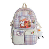 Plaid PVC Transparent Cartoon Card Kawaii Backpack Girls School Bagpack Women 2021 Back Pack Waterproof Nylon Shoulders Bags