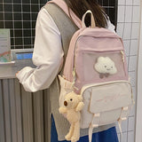 Mesh Kawaii Cloud Casual Patchwork College Students New Shoulders Girls School Backpack Cute Bear Travel Pendant Women Bag